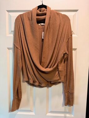 We The Free Ribbed Open-Front Cardigan - Tobacco Brown